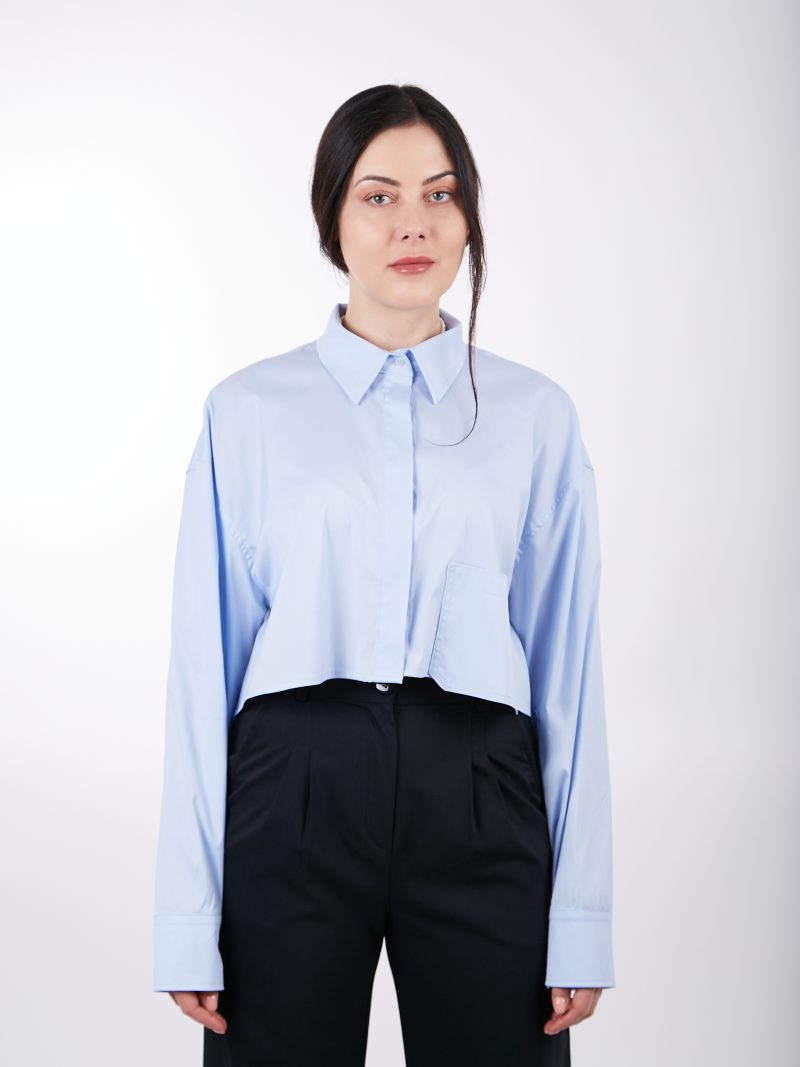 Дамска Риза Cropped - Светло Синя