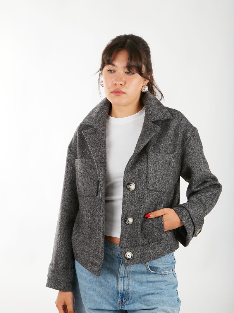 Дамско Вълнено късо яке Terry jacket - Сив Меланж