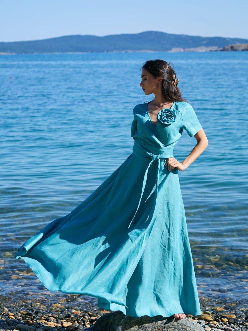 Макси Ленена Рокля Stella - Ocean Blue